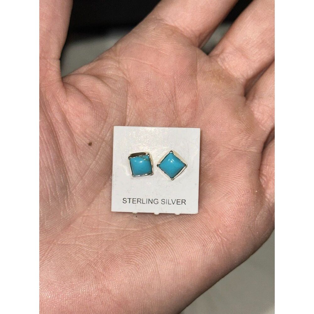 Square Turquoise .925 Sterling Silver Stud Earrings